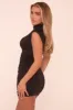 Black High Neck Shoulder Pads Ruched Mini Dress - Meliana sold by Rebellious Fashion