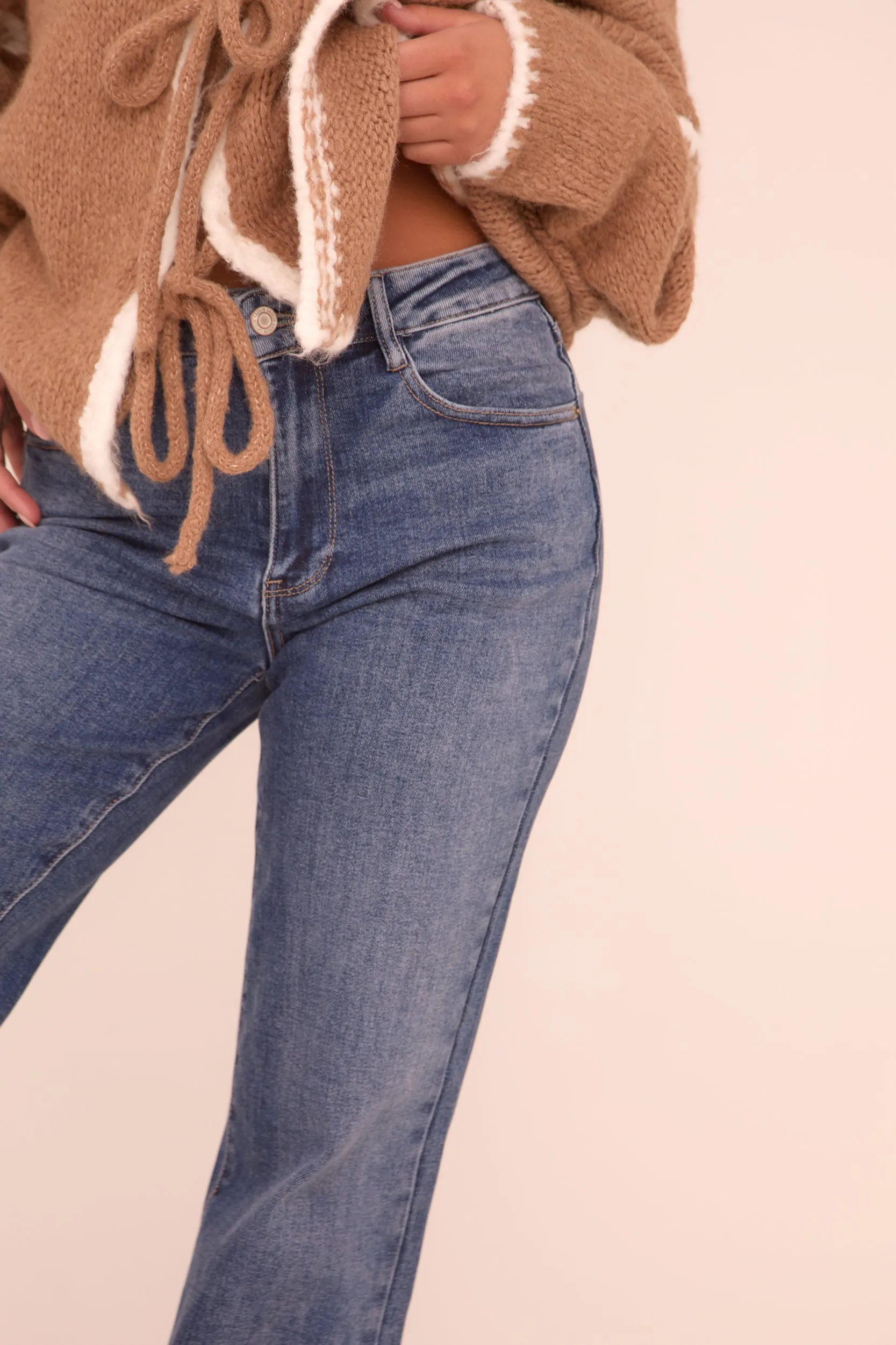 Mid Blue Stretch Mid Waist Boot Leg Denim Jeans - Aurora sold by Rebellious Fashion product image thumbnail 2