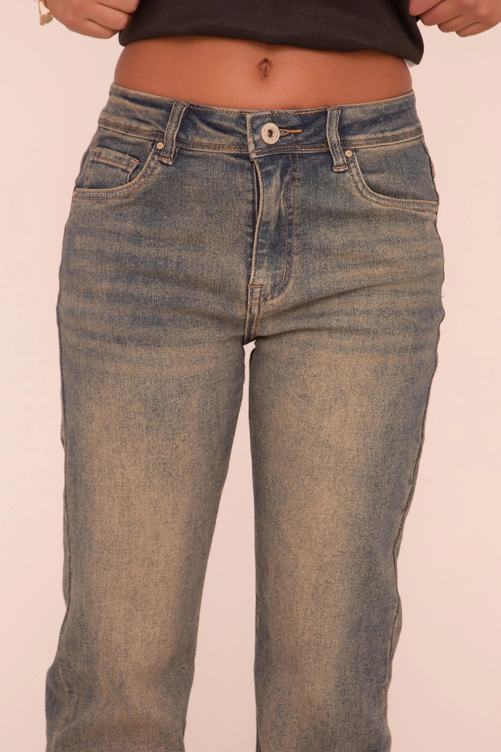 Mid Blue Washed Stretch Mid Waist Straight Leg Denim Jeans - Maddison sold by Rebellious Fashion product image thumbnail 4