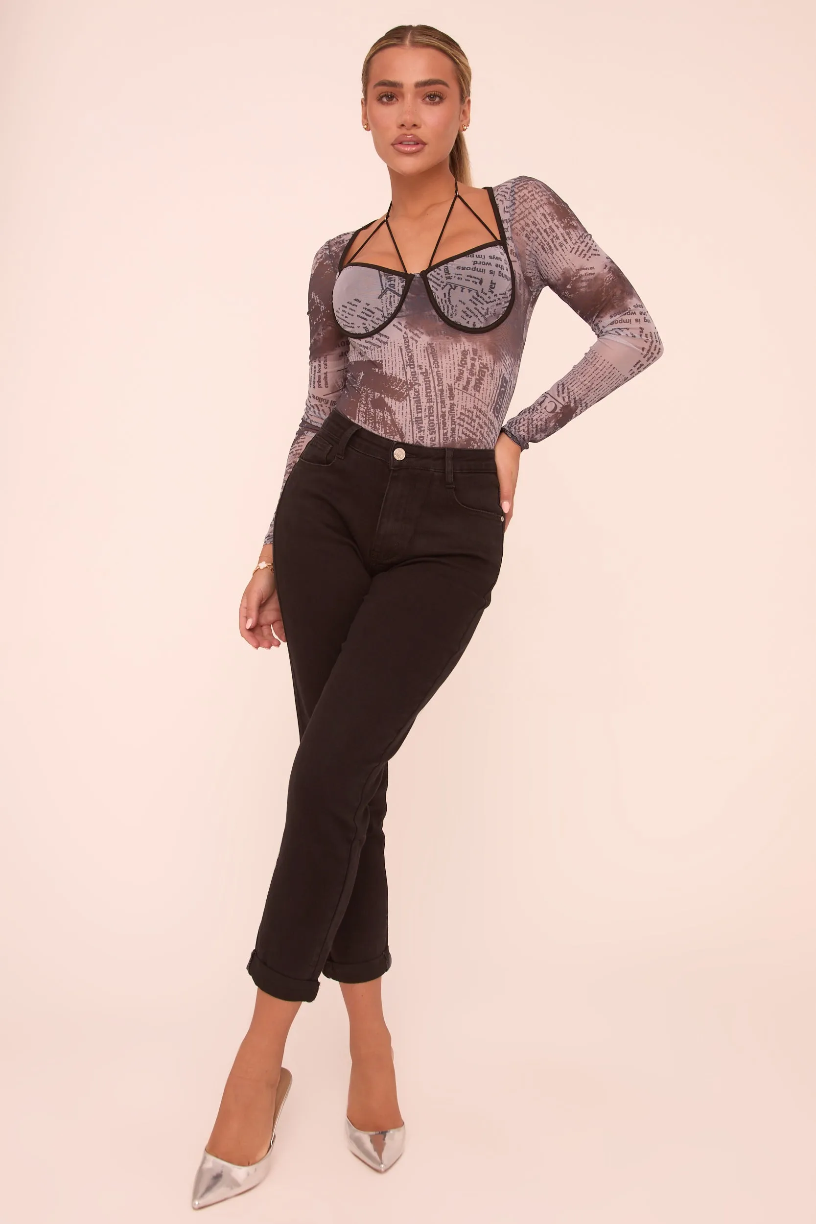 Multi Abstract Print Long Sleeves Bodysuit - Ayla sold by Rebellious Fashion product image thumbnail 2