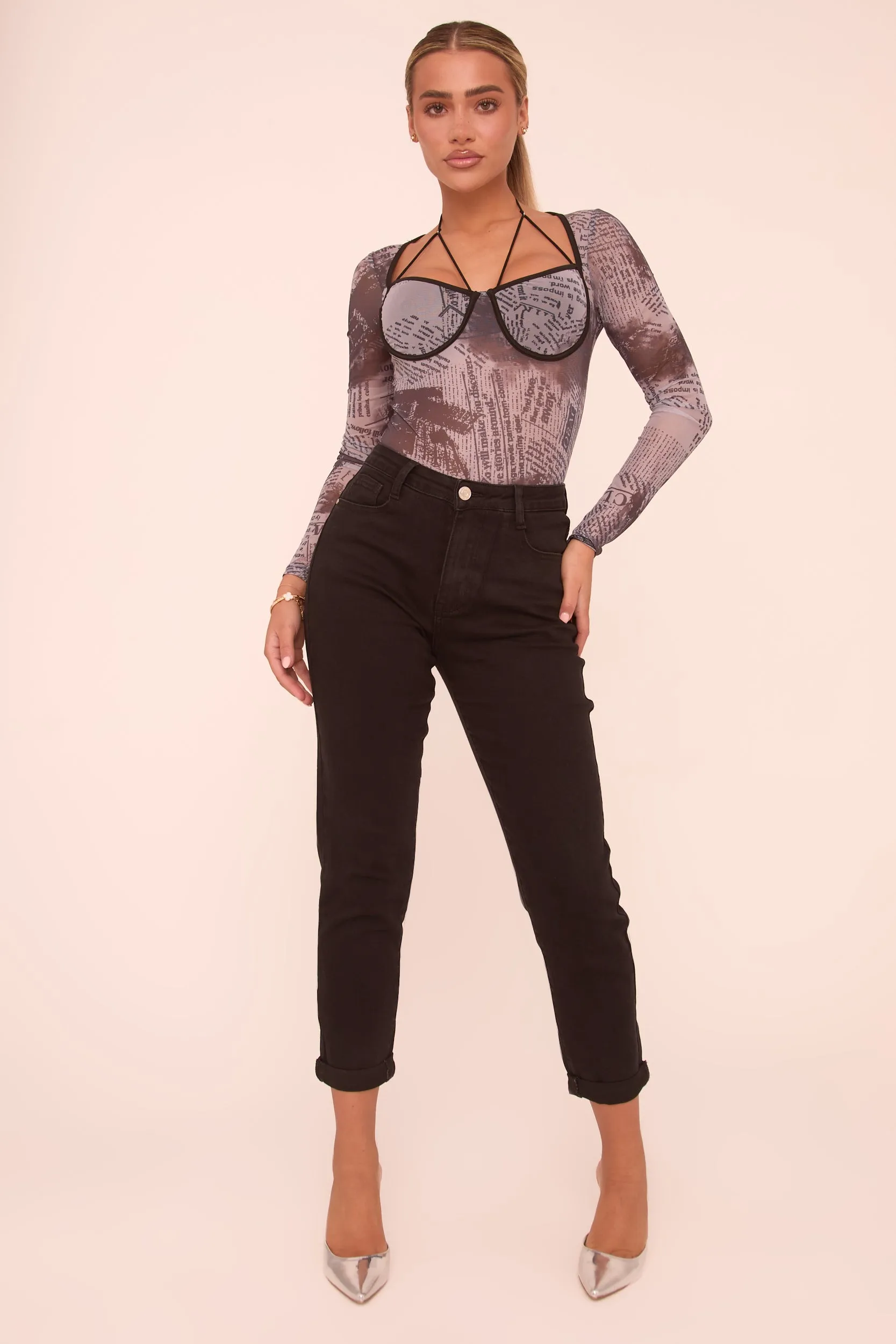 Multi Abstract Print Long Sleeves Bodysuit - Ayla sold by Rebellious Fashion product image thumbnail 3