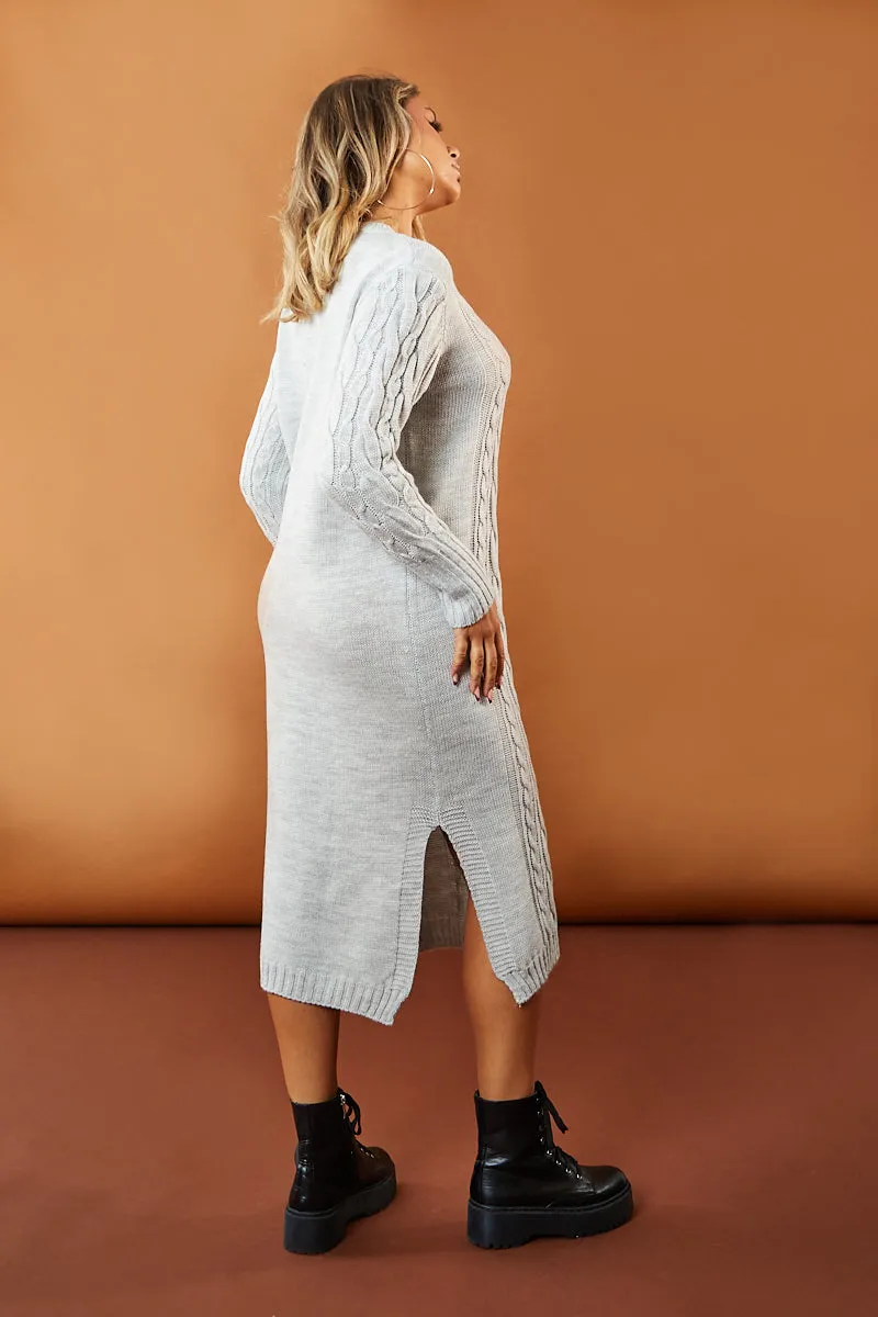 Grey Cabled Knit Oversized Midi Dress - Susan sold by Rebellious Fashion product image thumbnail 2