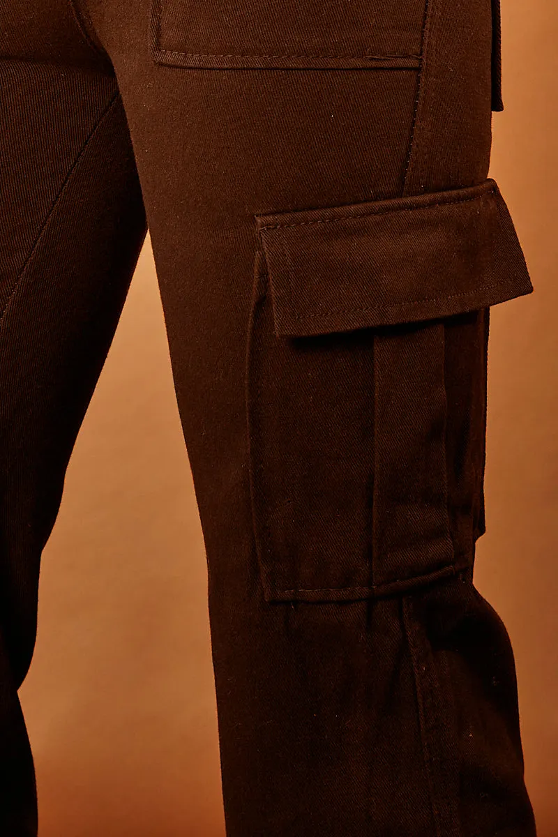 Brown Straight Leg Pocket Detail Cargo Trousers - Paige sold by Rebellious Fashion product image thumbnail 3