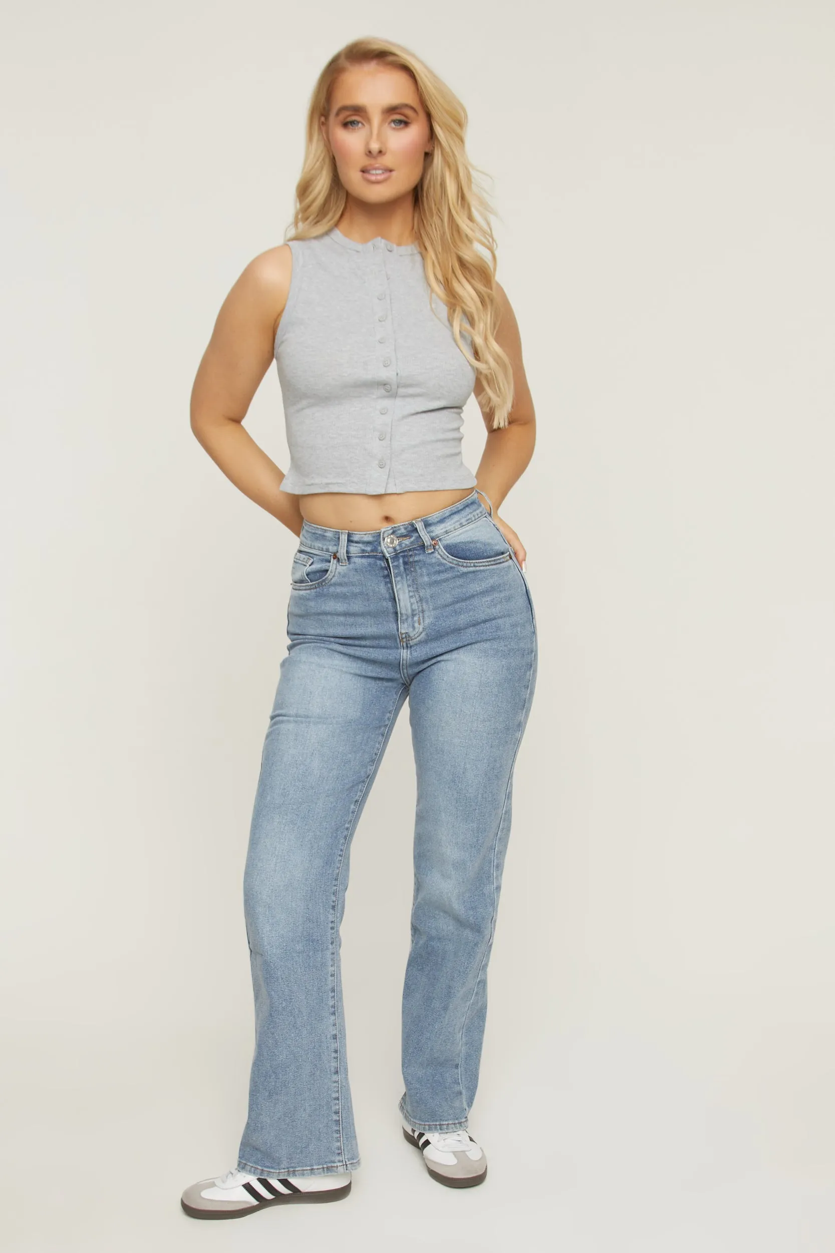 Mid Blue Washed Stretch Straight Leg Jeans - Scarlett sold by Rebellious Fashion product image thumbnail 3
