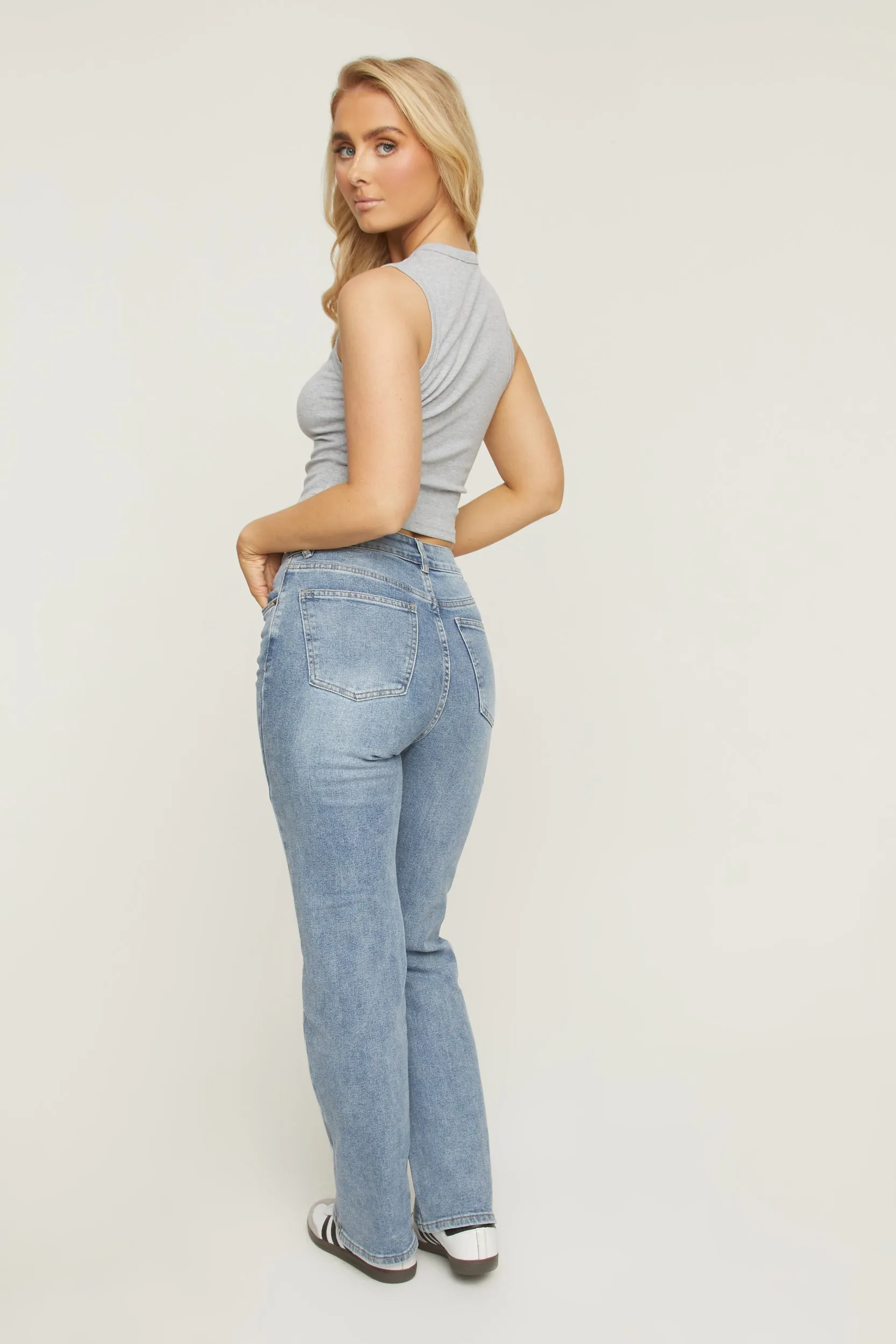 Mid Blue Washed Stretch Straight Leg Jeans - Scarlett sold by Rebellious Fashion product image thumbnail 5