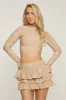 Beige Metallic Lurex High Neck Cropped Top & Mini Skirt Co-ord Set - Felipa sold by Rebellious Fashion