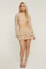 Beige Metallic Lurex High Neck Cropped Top & Mini Skirt Co-ord Set - Felipa sold by Rebellious Fashion
