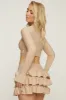 Beige Metallic Lurex High Neck Cropped Top & Mini Skirt Co-ord Set - Felipa sold by Rebellious Fashion