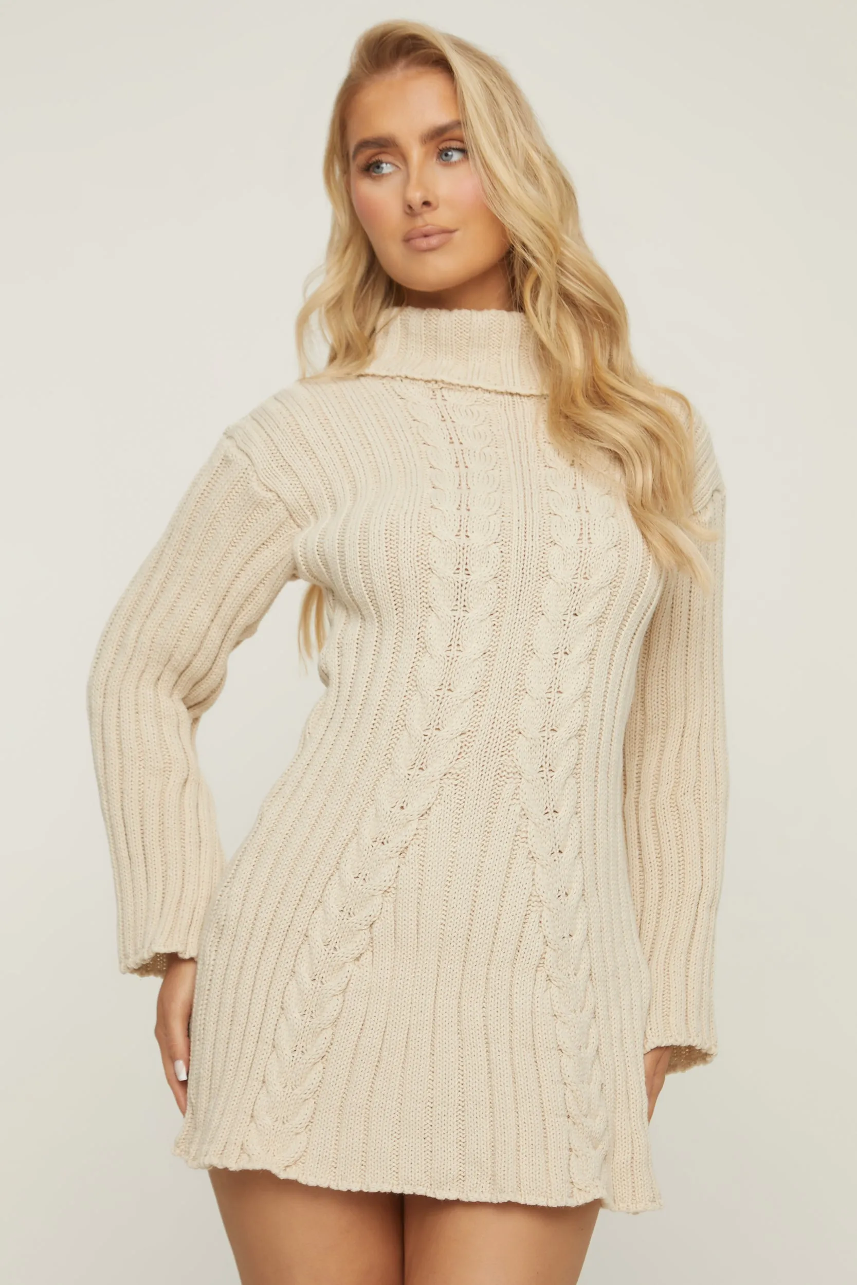 Beige Knitted Roll Neck Mini Jumper Dress - Daisy sold by Rebellious Fashion product image thumbnail 3