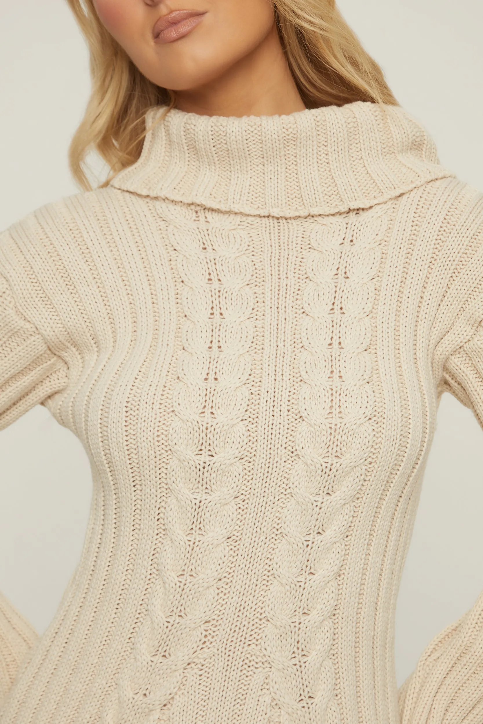 Beige Knitted Roll Neck Mini Jumper Dress - Daisy sold by Rebellious Fashion product image thumbnail 4