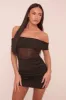 Black Sheer Panel Bardot Mini Dress - Melissa sold by Rebellious Fashion