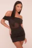 Black Sheer Panel Bardot Mini Dress - Melissa sold by Rebellious Fashion