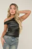 Black Faux Leather Off shoulder Top- Lulu sold by Rebellious Fashion