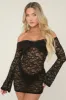 Black Lace Bardot Long Sleeve Mini Dress - Bex sold by Rebellious Fashion