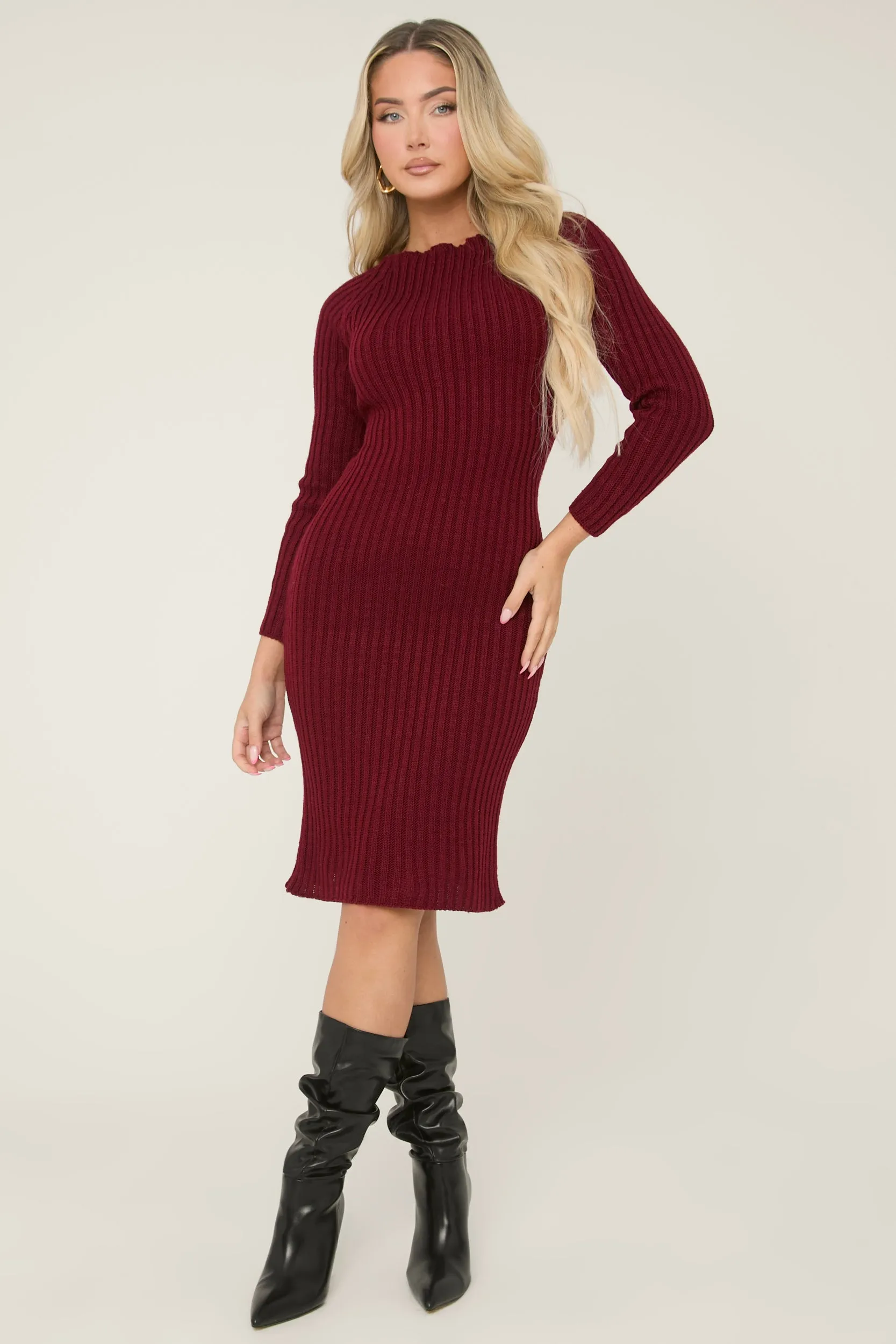 Wine Open Twist Back Midi Bodycon Jumper Dress - Karrah sold by Rebellious Fashion product image thumbnail 2