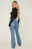 Blue Denim High Waist Kick Flare Frayed Hem Denim Jeans - Aspen sold by Rebellious Fashion