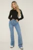 Blue Denim High Waist Kick Flare Frayed Hem Denim Jeans - Aspen sold by Rebellious Fashion