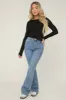 Blue Denim High Waist Kick Flare Frayed Hem Denim Jeans - Aspen sold by Rebellious Fashion