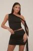 Black Tie Detail Off Shoulder Mesh Top Mini Skirt Set - Rubina sold by Rebellious Fashion