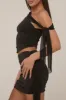 Black Tie Detail Off Shoulder Mesh Top Mini Skirt Set - Rubina sold by Rebellious Fashion