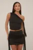 Black Tie Detail Off Shoulder Mesh Top Mini Skirt Set - Rubina sold by Rebellious Fashion