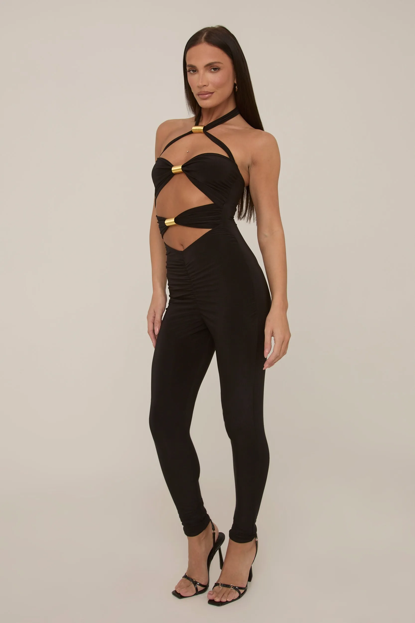 Black Metal Trim Cut Out Detail Jumpsuit - Kitty sold by Rebellious Fashion product image thumbnail 4