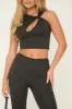 Black Cut Out Detail Flare Trouser Co-Ord - Luna sold by Rebellious Fashion