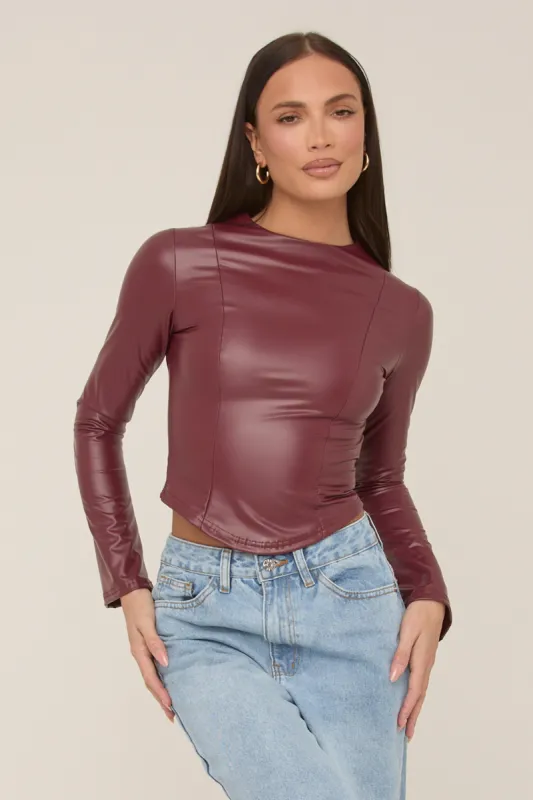 Wine Faux Leather Long Sleeve Top - Storm sold by Rebellious Fashion