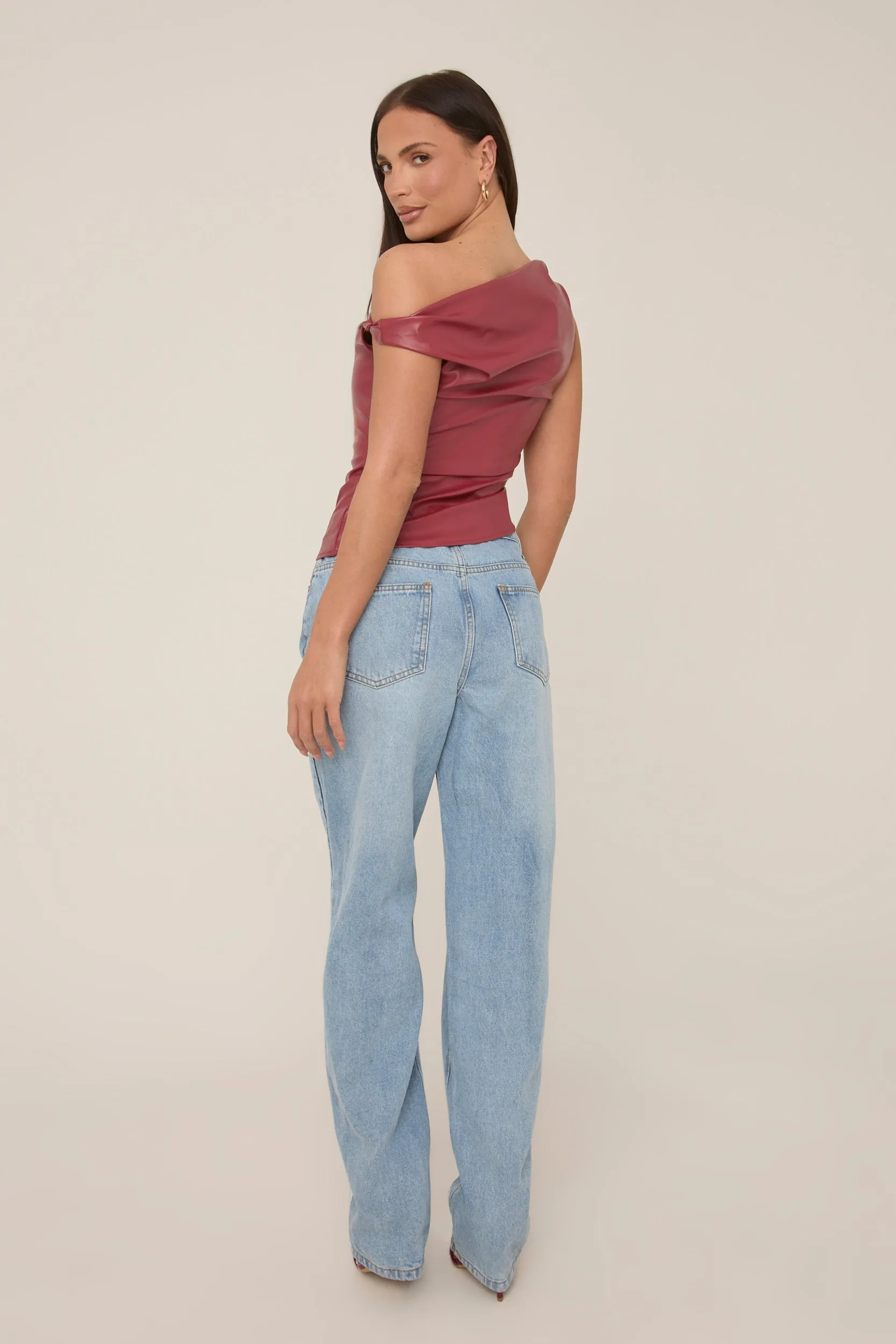 Wine One Shoulder Faux Leather Top - Larissa sold by Rebellious Fashion product image thumbnail 5