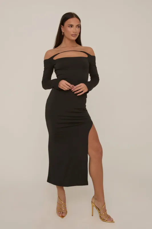 Black Long Sleeve Cut Out Maxi Dress - Coco sold by Rebellious Fashion