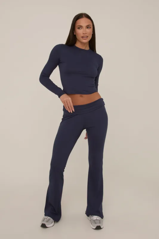 Navy Fold Down Trousers Lounge Co-ord Set - Avery sold by Rebellious Fashion