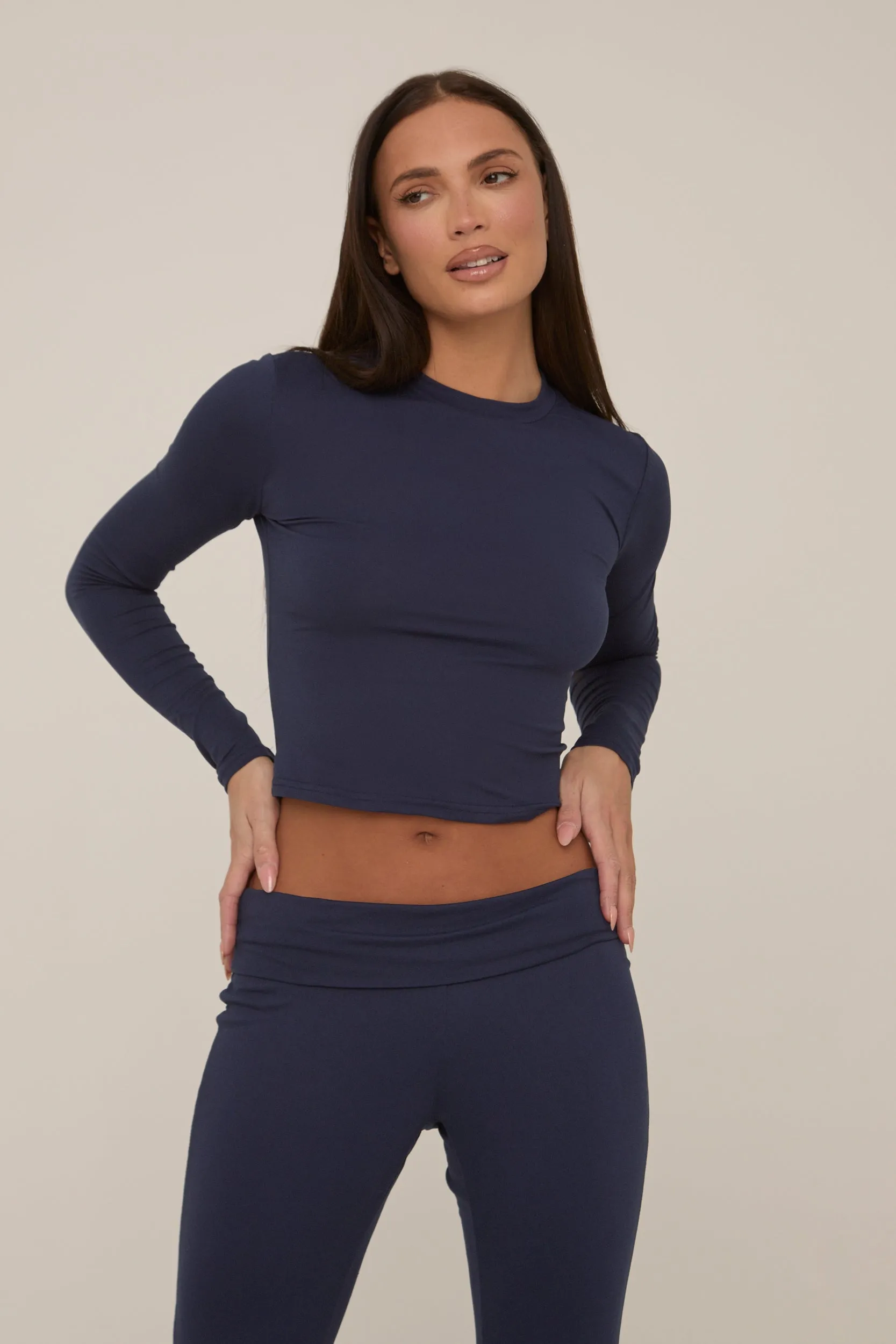 Navy Fold Down Trousers Lounge Co-ord Set - Avery sold by Rebellious Fashion product image thumbnail 3