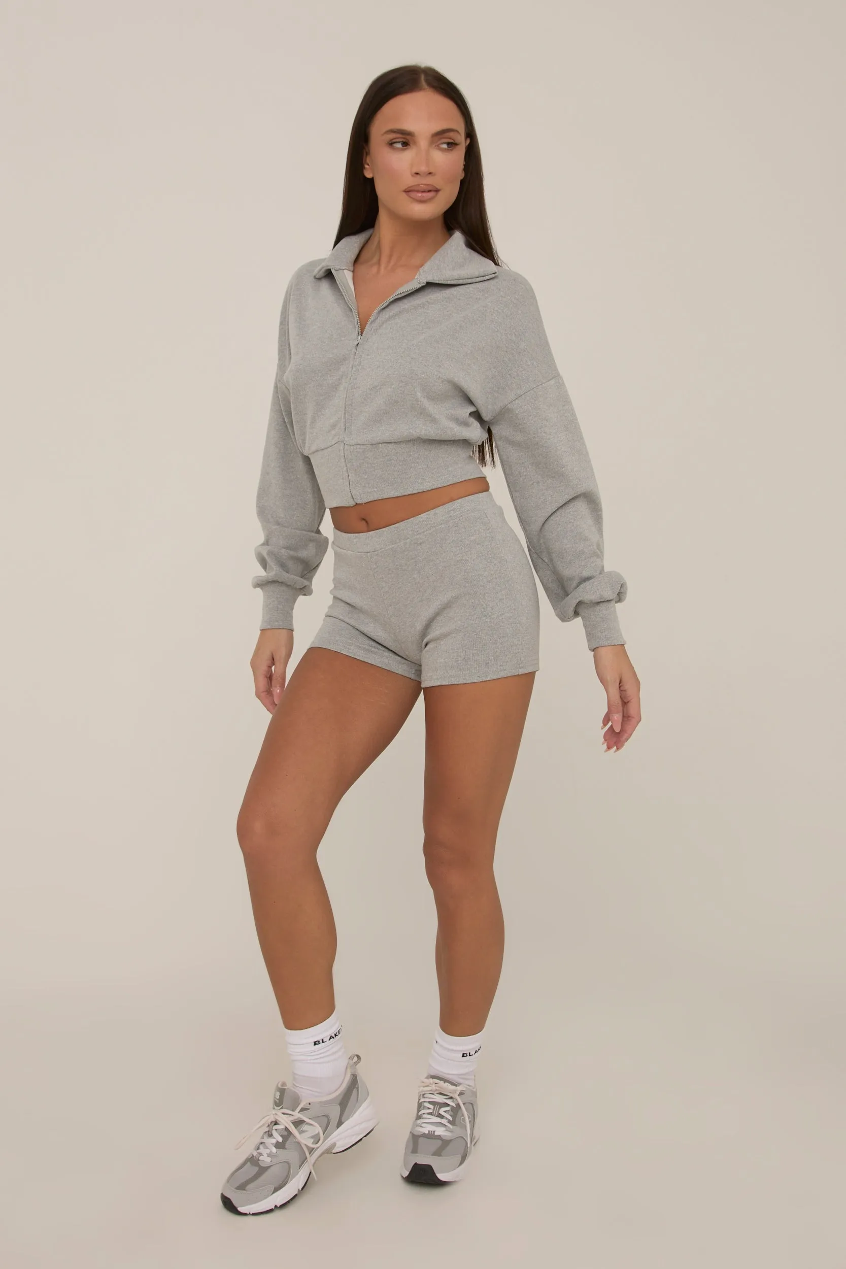 Grey Zip Front Lounge Short Co-ord Set - Aurora sold by Rebellious Fashion product image thumbnail 2