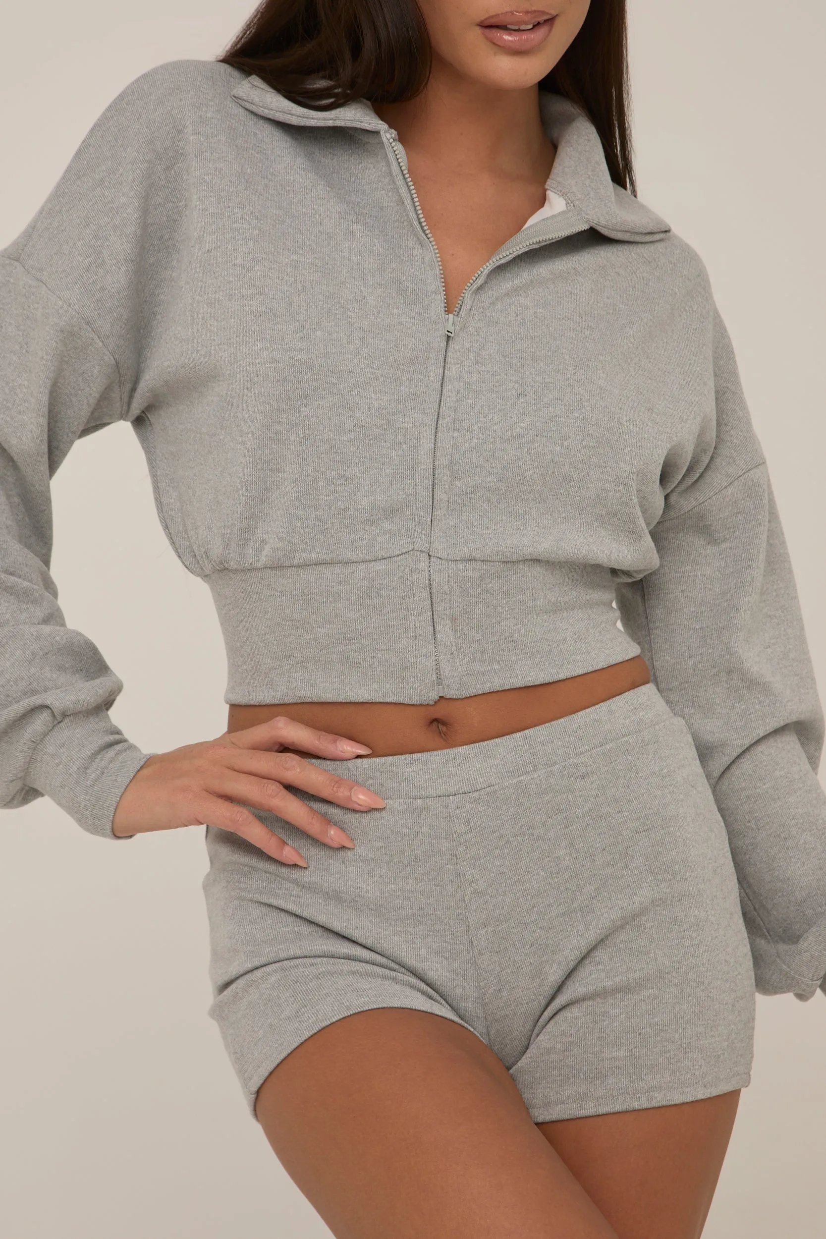 Grey Zip Front Lounge Short Co-ord Set - Aurora sold by Rebellious Fashion product image thumbnail 4