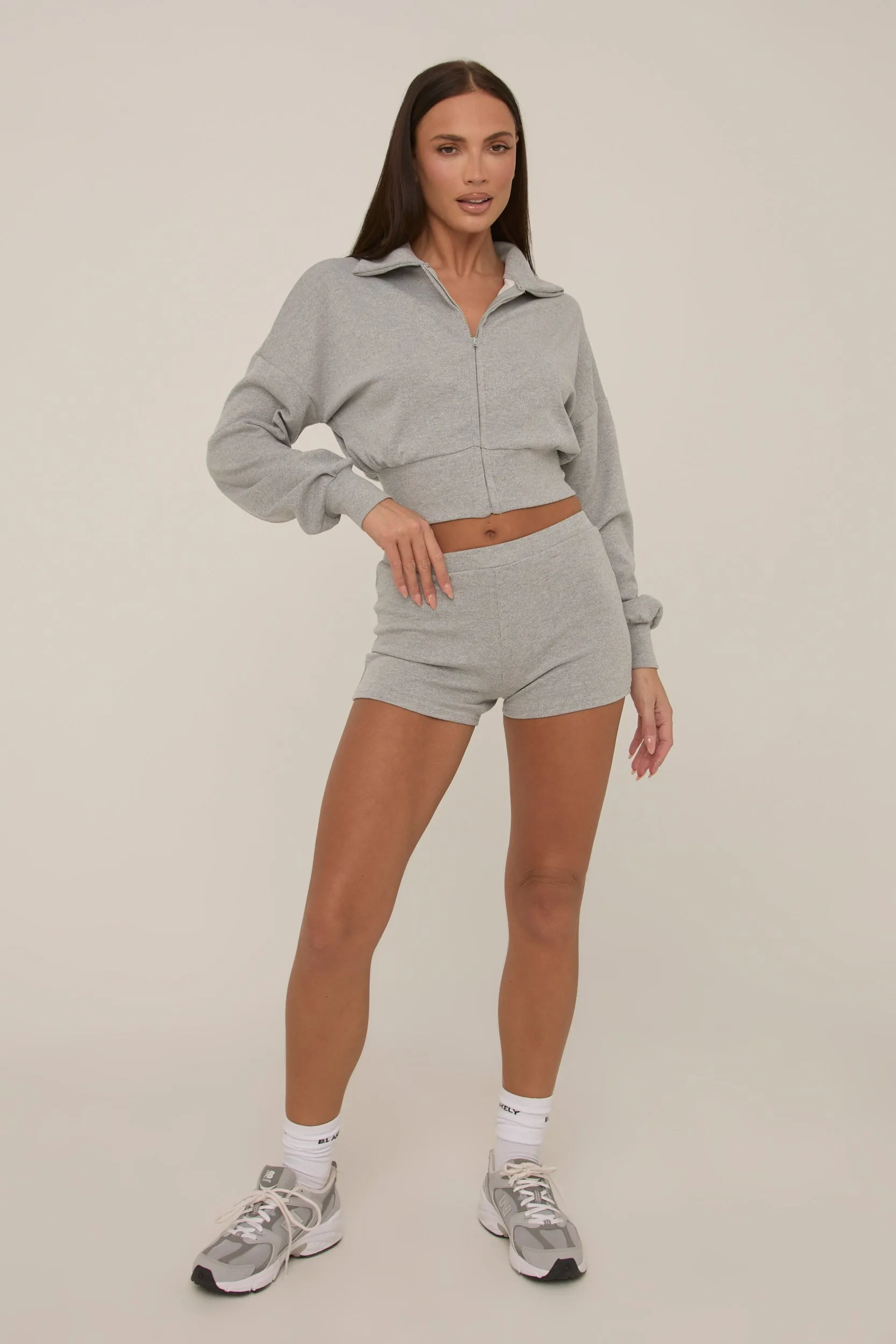 Grey Zip Front Lounge Short Co-ord Set - Aurora sold by Rebellious Fashion