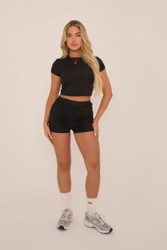 Black Ruched Bum Rib Top and Short Co-Ord - April sold by Rebellious Fashion