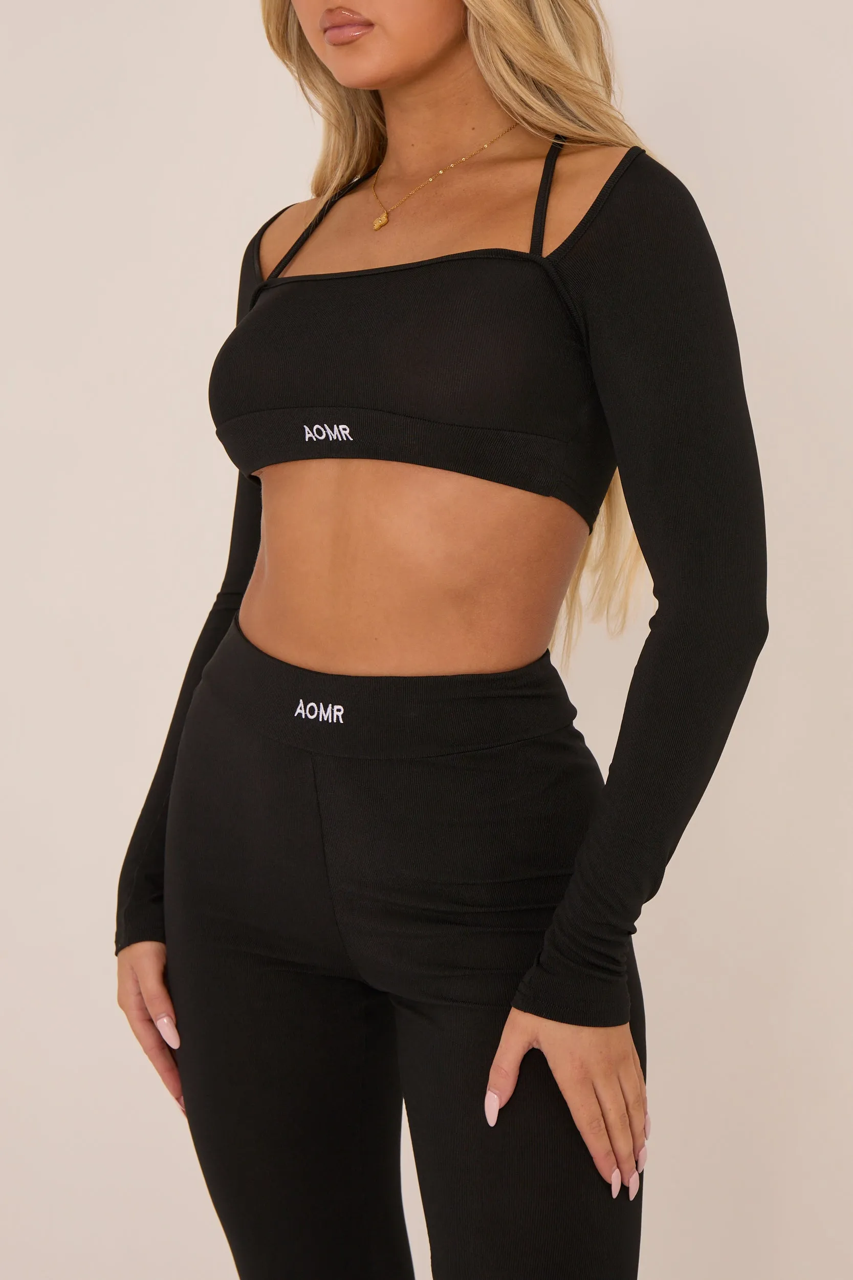 Black Rib Knit Long sleeves Cropped Top & Leggings Co-ord Set - Fia sold by Rebellious Fashion product image thumbnail 5