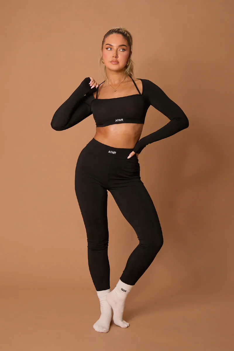 Black Rib Knit Long sleeves Cropped Top & Leggings Co-ord Set - Fia sold by Rebellious Fashion