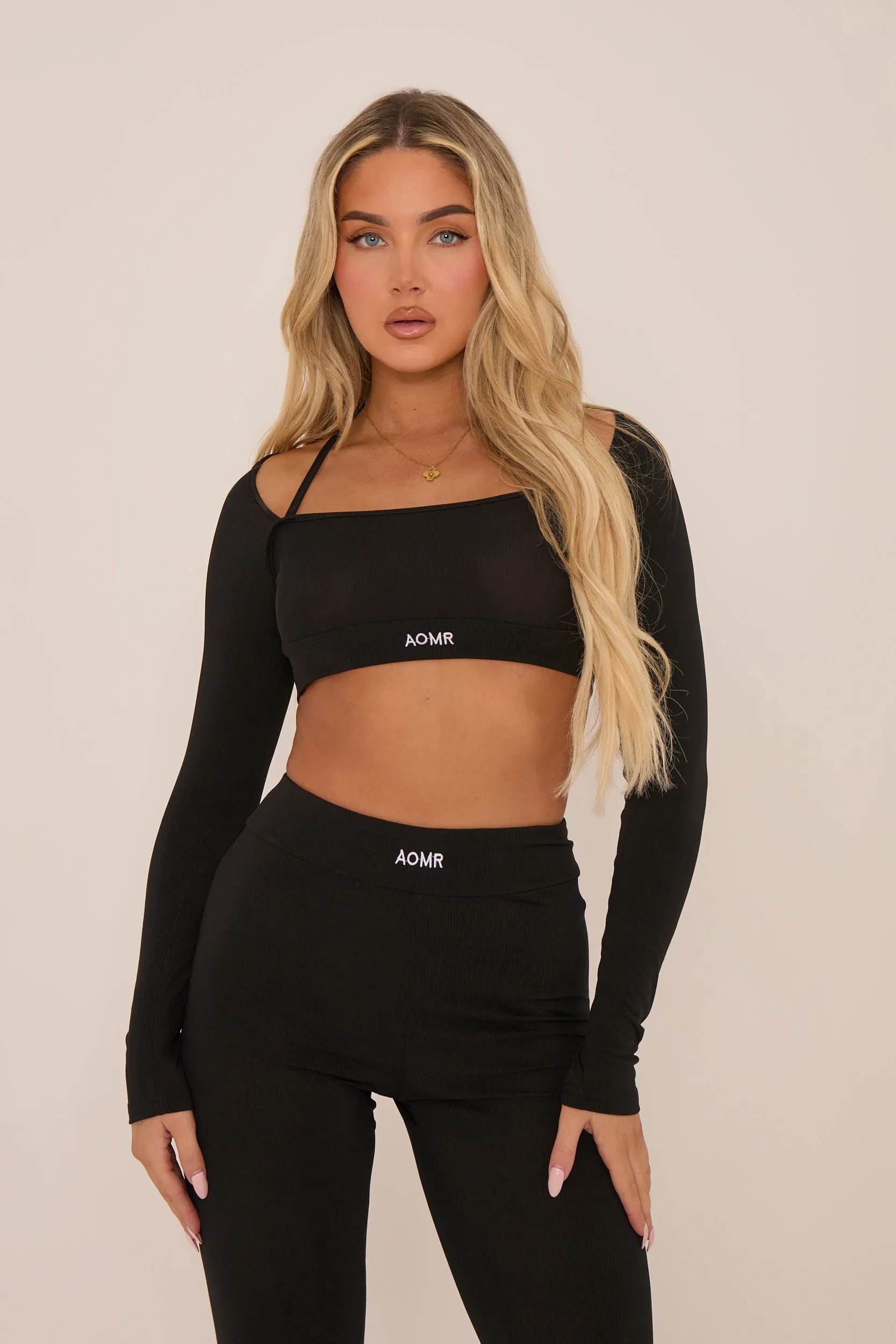 Black Rib Knit Long sleeves Cropped Top & Leggings Co-ord Set - Fia sold by Rebellious Fashion product image thumbnail 4