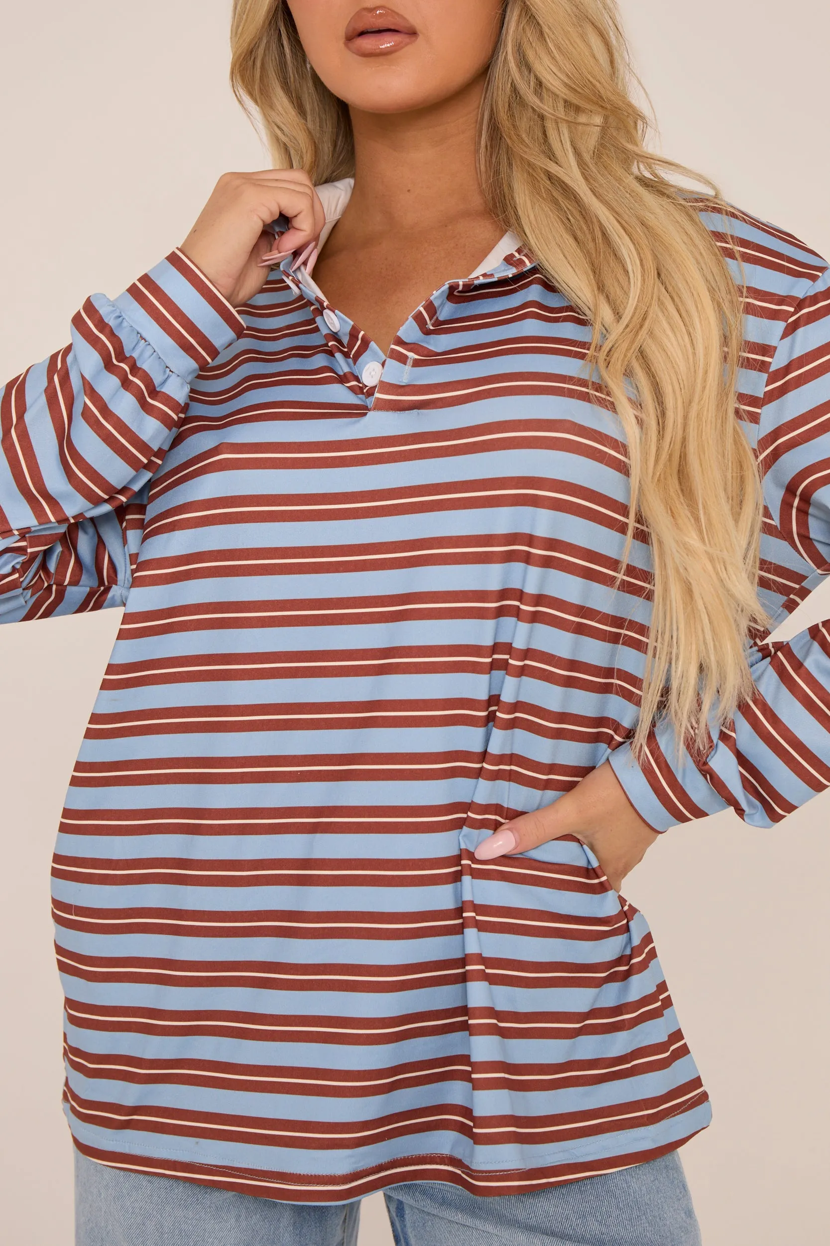 Multi Striped Oversized Long Sleeves Rugby T-shirt - Citra sold by Rebellious Fashion product image thumbnail 5