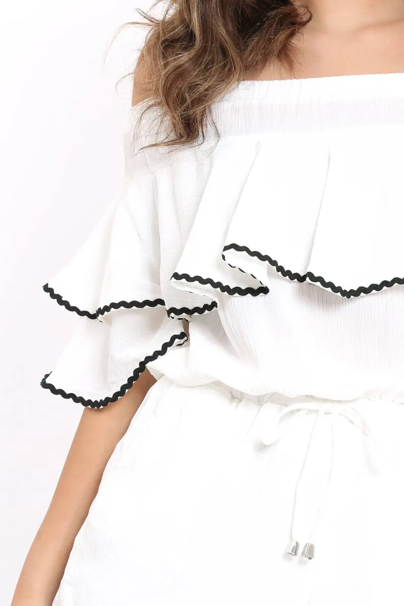 White Bardot Frill Drawstring Tie Playsuit - Micah sold by Rebellious Fashion product image thumbnail 4