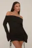 Black Rib Knitted Ruched Side Mini Dress - Xenia sold by Rebellious Fashion