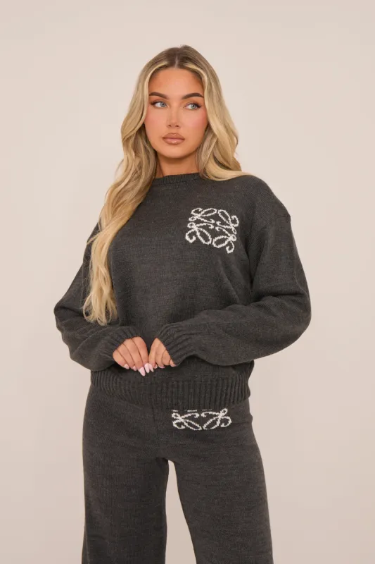 Grey Knit Swirl Detail Oversized Sweatshirt - Pluma sold by Rebellious Fashion