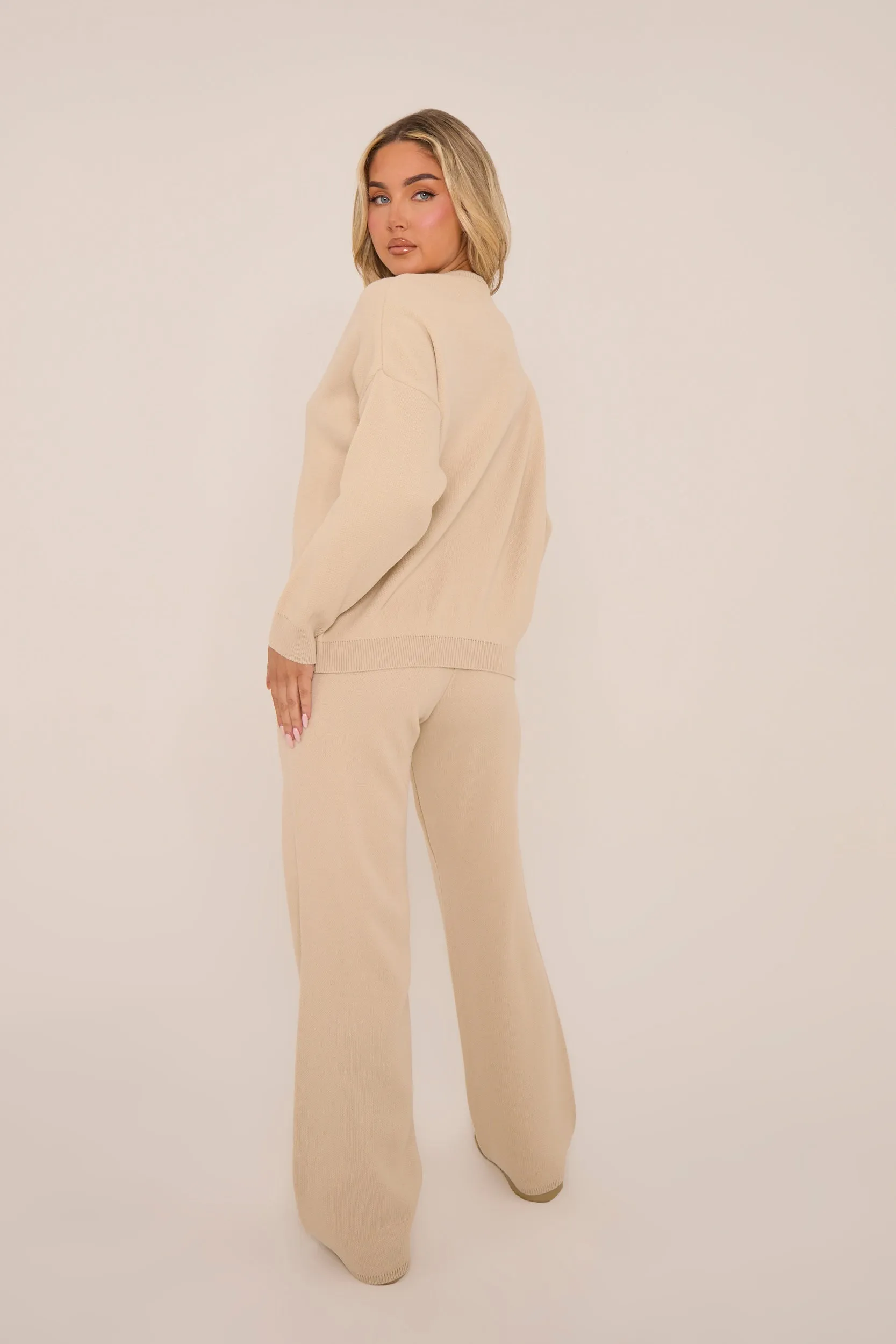 Beige High Waist Wide Leg Joggers - Larisa sold by Rebellious Fashion product image thumbnail 3