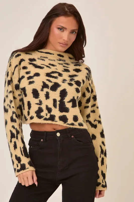 Leopard Knitted High Neck Jumper - Ellen sold by Rebellious Fashion