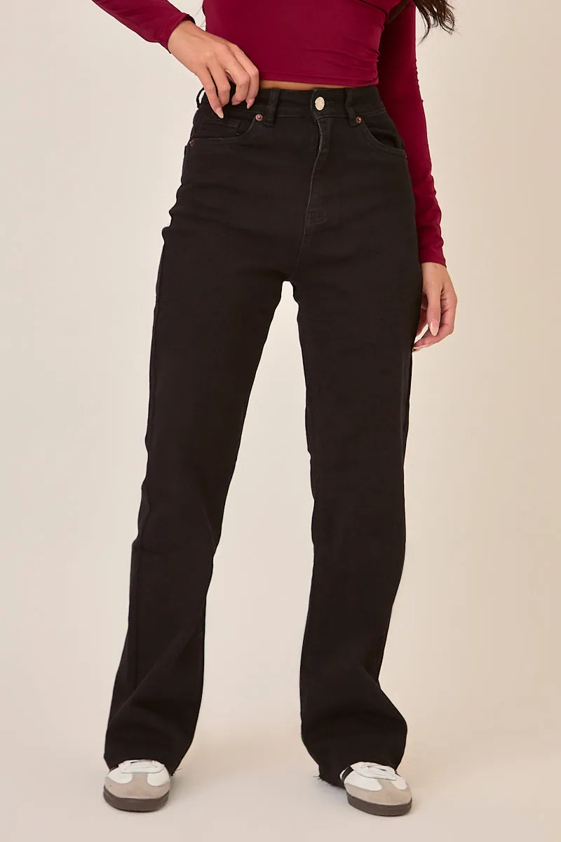 Black Stretch Frayed Hem Straight Leg Jeans - Scarlett sold by Rebellious Fashion product image thumbnail 3