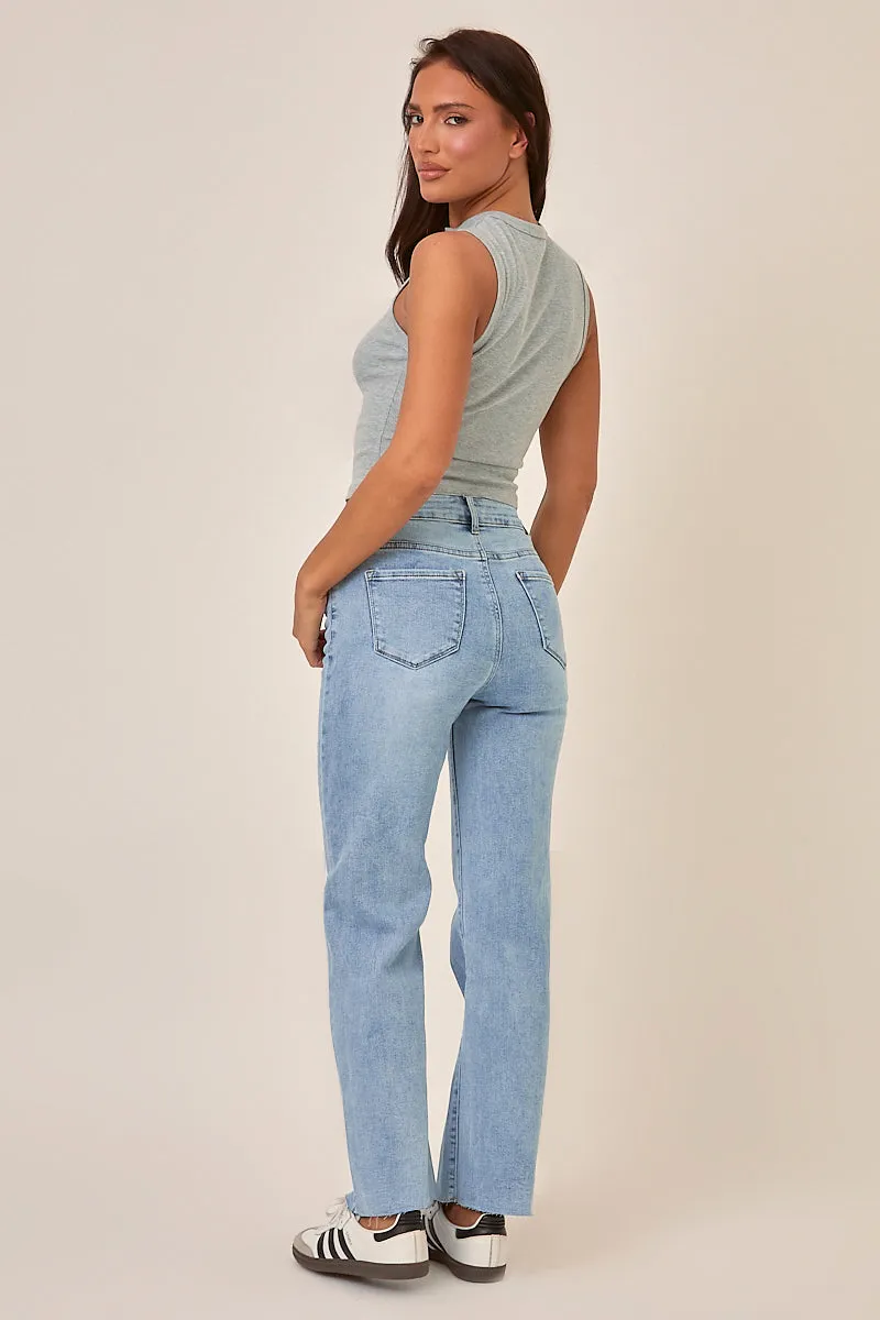 Petite Light Blue Stretch Straight Leg Jeans - Scarlett sold by Rebellious Fashion product image thumbnail 4