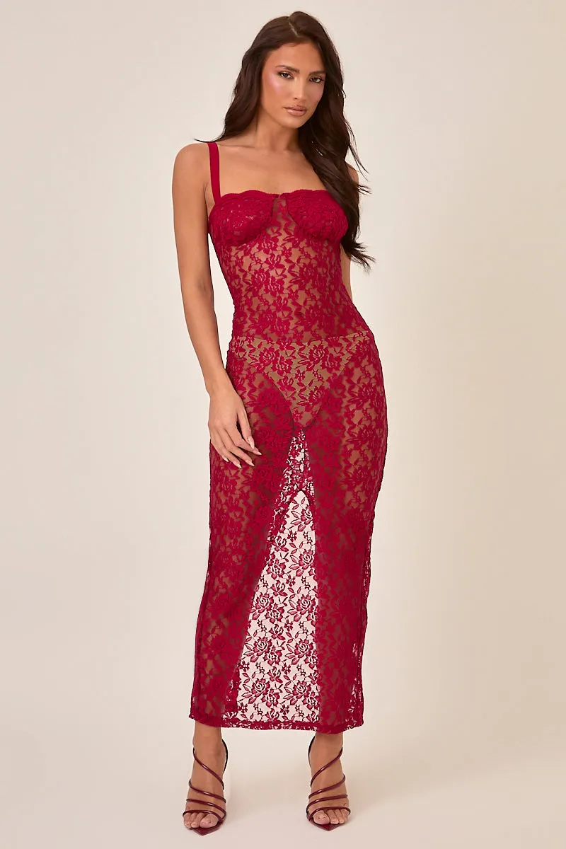 Red Lace Sheer Maxi Dress - Atlanta sold by Rebellious Fashion product image thumbnail 4