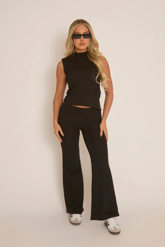 Black Knitted Sleeveless Top and Trouser Co-ord - Adelaide sold by Rebellious Fashion