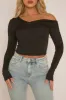 Black Asymmetric Off Shoulder Top - Idalia sold by Rebellious Fashion